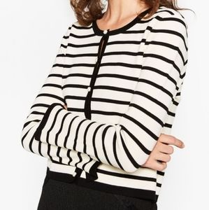 ZARA Knit Striped Pearl Button Up Front Sweater